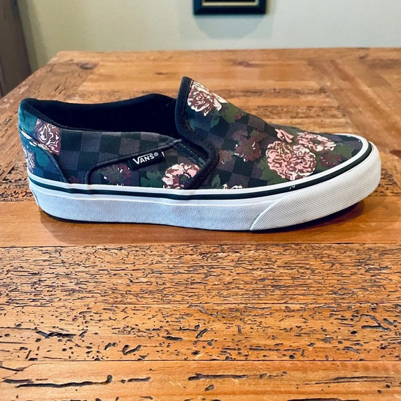 Vans Off the Wall slip-on canvas sneakers women 5 or kids 3.5 black pink floral - Picture 8 of 9